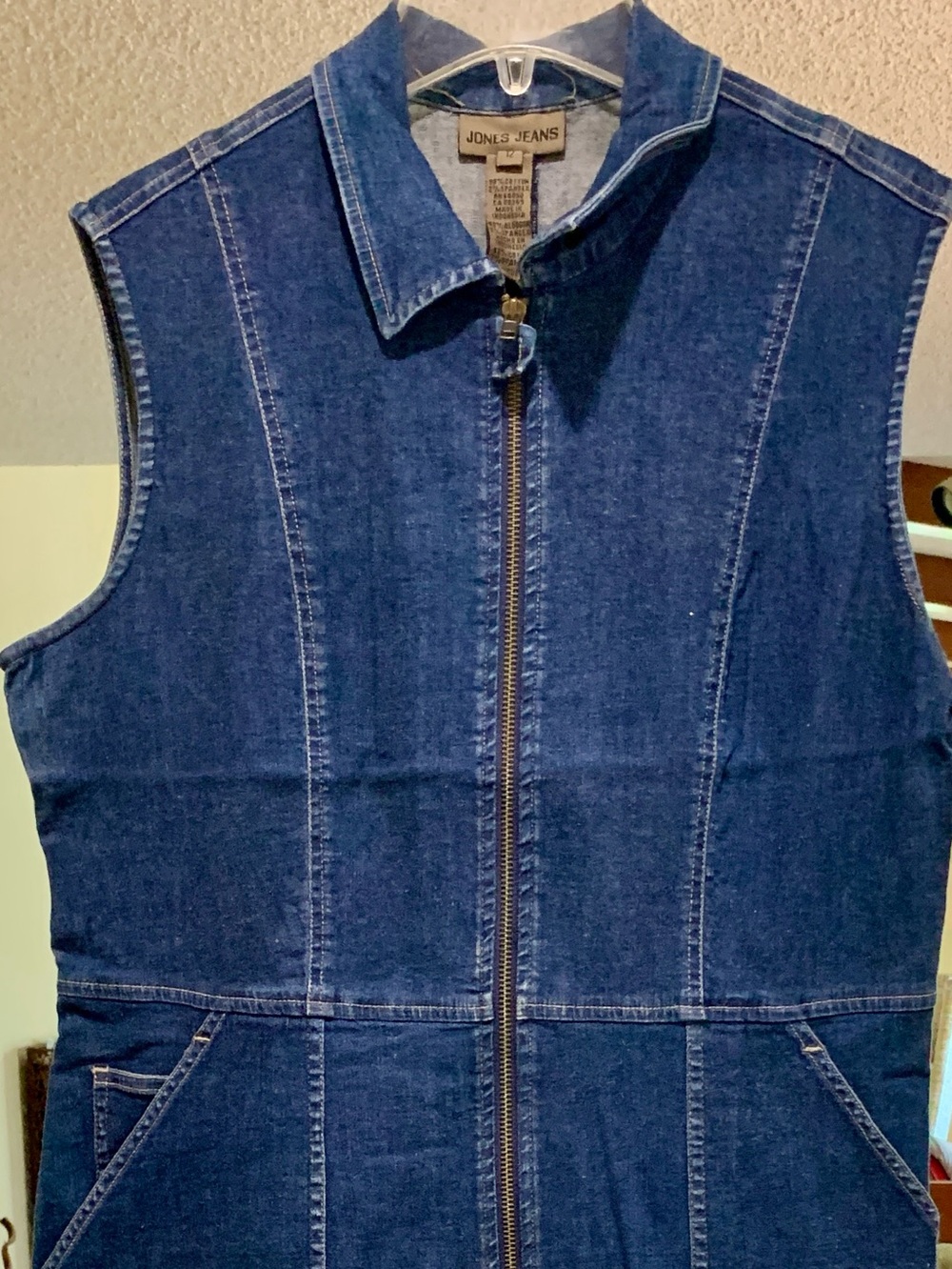 Jones New York Dark Blue Denim Zip-Front Sleeveless Maxi Dress